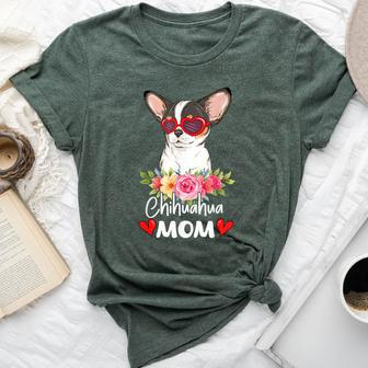 Chihuahua Mom Mama Sunglasses Flower Dog Lover Owner Womens Bella Canvas T-shirt - Seseable
