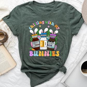 Chilling With My Bunnies Icu B52 Med Surg Nurse Easter Day Bella Canvas T-shirt - Thegiftio UK
