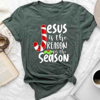 Christian Jesus The Reason Candy Cane Christmas Xmas Pajama Bella Canvas T-shirt | Mazezy