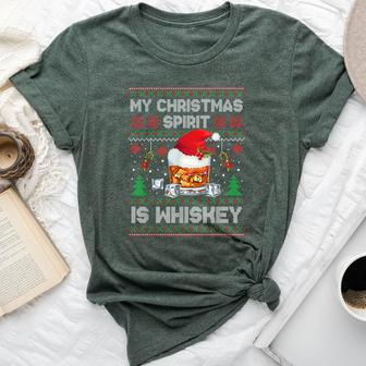 My Christmas Spirit Is Whiskey Ugly Sweater Xmas Pajamas Bella Canvas T-shirt - Monsterry CA