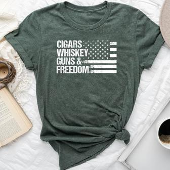 Cigars Whiskey Guns & Freedom Us Flag Patriotic 4Th Of July Bella Canvas T-shirt - Monsterry