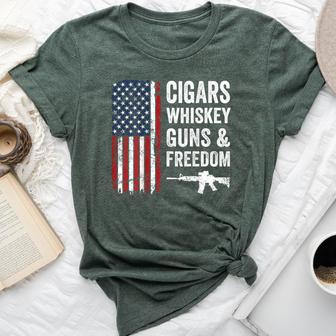 Cigars Whiskey Guns & Freedom Usa Flag 4Th Of July Back Bella Canvas T-shirt - Monsterry