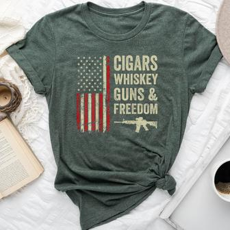 Cigars Whiskey Guns & Freedom Usa Flag 4Th Of July Back Bella Canvas T-shirt - Monsterry DE
