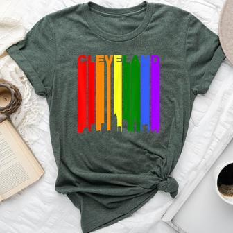 Cleveland Ohio Downtown Rainbow Skyline Lgbt Gay Pride Bella Canvas T-shirt - Monsterry UK