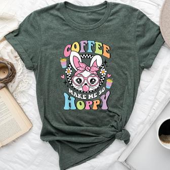 Coffee Makes Me So Hoppy Easter Rabbit Bunny Face Girl Bella Canvas T-shirt - Thegiftio UK