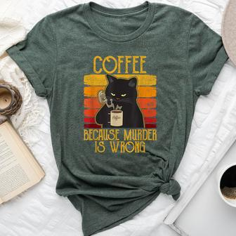 Coffee Because Murder Is Wrong Women's Cat Coffee Vintage Bella Canvas T-shirt - Thegiftio