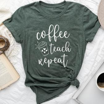 Coffee Teach Repeat Cute Costume Teacher Coffee Lover Bella Canvas T-shirt | Mazezy
