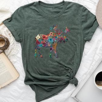 Colorful Moose Flower Animal Winter Mountains Wildlife Moose Bella Canvas T-shirt - Monsterry
