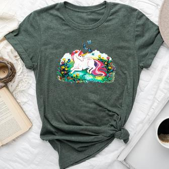 Colorful Unicorn Laying In A Flower Filled Field Bella Canvas T-shirt - Monsterry DE