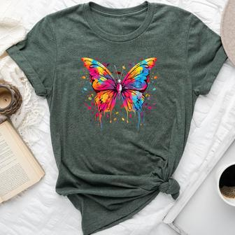 Cool Butterfly On Colorful Painted Butterfly Bella Canvas T-shirt - Monsterry