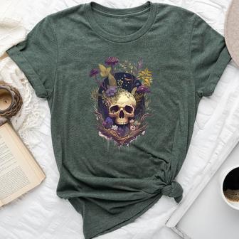 Cottagecore Skull Mushroom Collector Morel Mycologist Goth Bella Canvas T-shirt - Monsterry UK