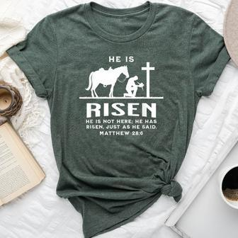 Cowboy Kneeling Cross Easter Risen Western Christian Jesus Bella Canvas T-shirt | Mazezy