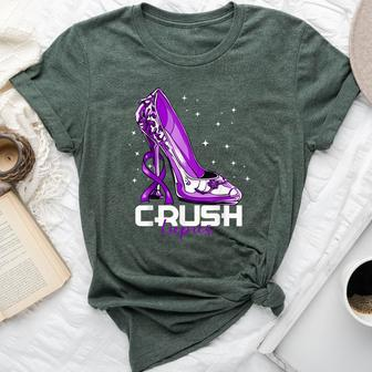 Crush Lupus Awareness Purple High Heel Purple Ribbon Womens Bella Canvas T-shirt - Seseable