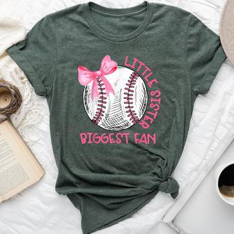 Cute Bow Coquette Little Sister Biggest Fan Baseball Girls Bella Canvas T-shirt - Monsterry UK