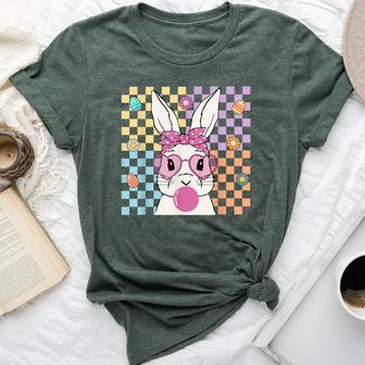 Cute Bunny With Bandana Bubblegum Retro Groovy Easter Day Bella Canvas T-shirt | Mazezy
