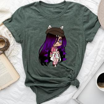 Cute Chibi Style Kawaii Anime Girl With Fox Ears And Tails Bella Canvas T-shirt - Seseable