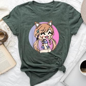 Cute Chibi Style Kawaii Anime Kitty Girl Chan With Cat Ears Bella Canvas T-shirt - Seseable