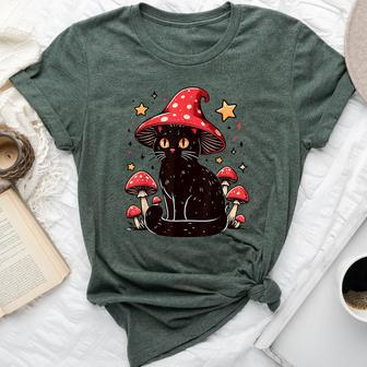 Cute Cottagcore Cat Mushroom Hat Kawaii Vintage Aesthetic Bella Canvas T-shirt - Monsterry UK