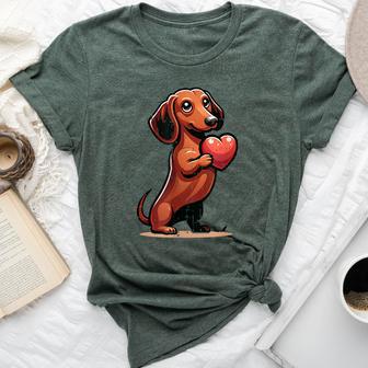 Cute Dachshund Valentines Day Heart Lover Dog Mom Dad Women Bella Canvas T-shirt - Monsterry CA