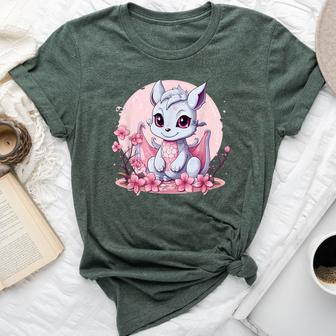 Cute Dragon With Cherry Blossoms I Girl Dragon Bella Canvas T-shirt | Mazezy