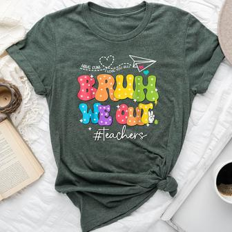 Cute End Of School Year Groovy Summer Bruh We Out Teachers Bella Canvas T-shirt - Seseable