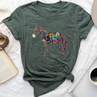 Cute Flower Donkey On Summer Floral Donkey Bella Canvas T-shirt - Monsterry