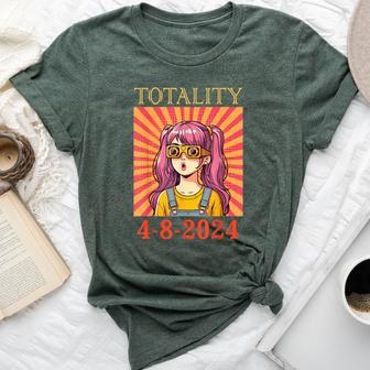 Cute Girl & Solar Glasses Seeing Totality Solar Eclipse 2024 Bella Canvas T-shirt - Monsterry DE