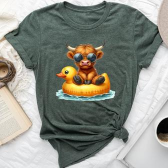 Cute Highland Cow Duck Pool Float Summer Vibes Swimming Bella Canvas T-shirt - Seseable