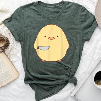 Cute Kawaii Stabby Duck With Knife Bella Canvas T-shirt - Monsterry