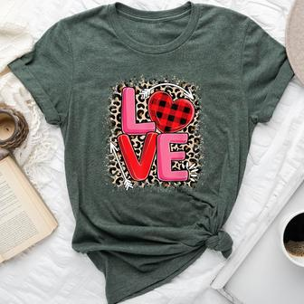 Cute Love Heart Leopard Print Valentines Day Girls Bella Canvas T-shirt | Mazezy