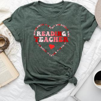 Cute Reading Teacher Valentines Day Heart Bella Canvas T-shirt - Thegiftio UK