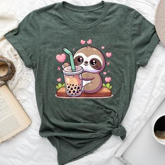 Cute Sloth Boba Bubble Milk Tea Kawaii Girls Sloth Bella Canvas T-shirt - Monsterry AU