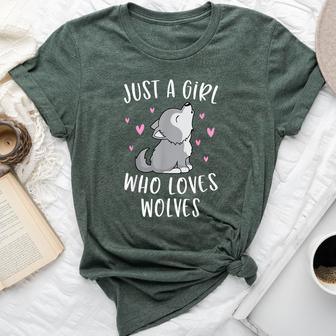 Cute Wolf For Girls Just A Girl Who Loves Wolves Bella Canvas T-shirt - Monsterry DE