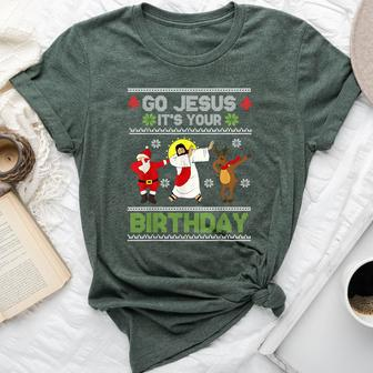 Dabbing Go Jesus It's Your Birthday Ugly Christmas Christian Bella Canvas T-shirt - Seseable