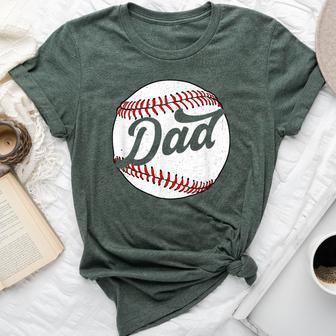 Dad Baseball Ball Vinatge Groovy Baseball Daddy Fathers Day Bella Canvas T-shirt | Mazezy