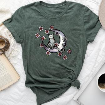 Daisy Flowers Moon Cat Witchy Cats Bella Canvas T-shirt - Monsterry AU