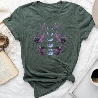 Dark Academia Accessory Mystic Wildflowers Moon Phases Bella Canvas T-shirt - Seseable