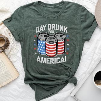 Day Drunk For America Patriotic Stars & Stripes Beer Cans Bella Canvas T-shirt - Monsterry AU