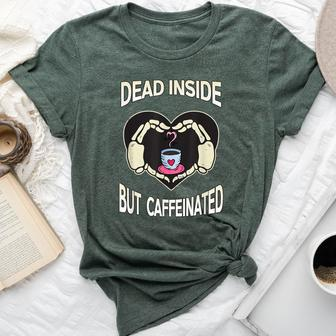 Dead Inside But Caffeinated Coffee Skeleton Hands Heart Bella Canvas T-shirt - Monsterry UK