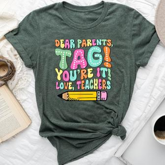 Dear Parents Tag You're It Teacher Summer Vacation Bella Canvas T-shirt - Thegiftio UK