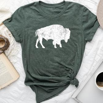 Distressed Buffalo Retro Bison Animal Lover Dad Bella Canvas T-shirt - Monsterry DE