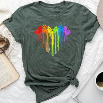 Dog Paws Rainbow Heart Dog Lover Gay Pride Lgbt Bella Canvas T-shirt - Seseable