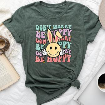 Dont Worry Be Hoppy Bunny Smile Face Retro Groovy Easter Bella Canvas T-shirt - Seseable