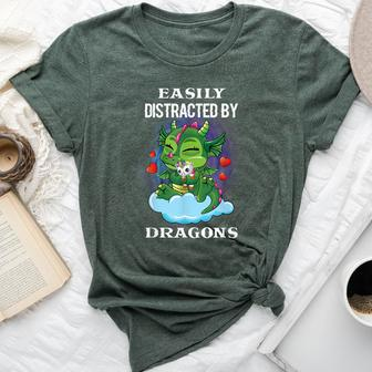 Dragon Lover Easily Distracted By Dragons Girl Birthday Bella Canvas T-shirt - Seseable