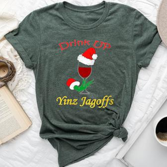 Drink Up Yinz Jagoffs Wine With Santa Hat Pittsburgh Theme Bella Canvas T-shirt - Monsterry CA