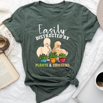Easily Distracted By Plants & Chickens Silkie Chicken Bella Canvas T-shirt - Thegiftio UK
