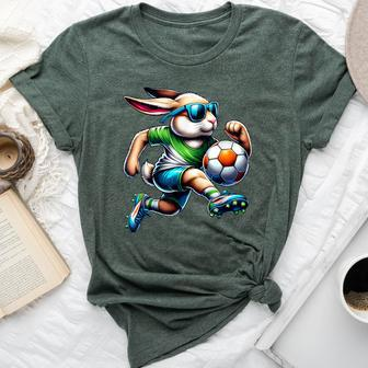 Easter Bunny Soccer Player Rabbit Egg Boys Girls Bella Canvas T-shirt | Mazezy