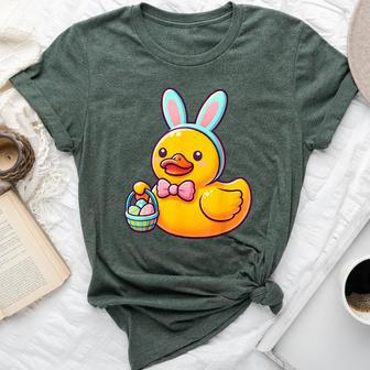 Easter Rubber Duck Bunny Ears Eggs Basket Bella Canvas T-shirt - Seseable