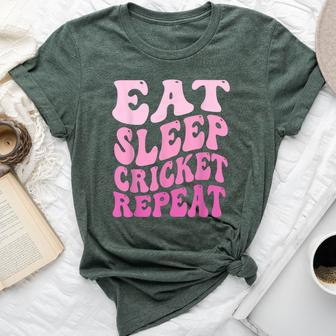 Eat Sleep Cricket Repeat Groovy Cricket Player Lover Bella Canvas T-shirt | Mazezy