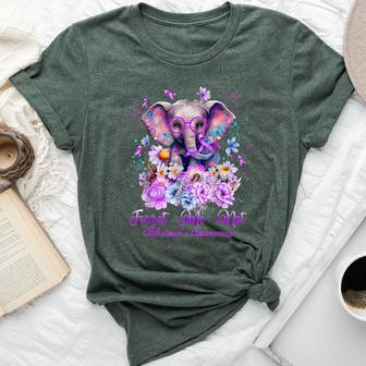 Elephant Flower Forget Me Not Alzheimer's Awareness Month Bella Canvas T-shirt - Seseable